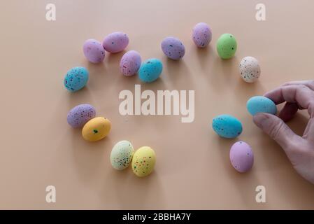 easter eggs colorful made from sugar and chocolate heart shape Stock Photo
