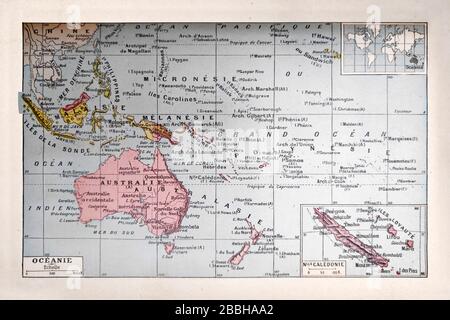 Old map of the Oceania printed in the late 19th century Stock Photo