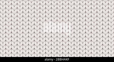 Knitted realistic seamless background of white color. Knitting vector pattern. Vector knit texture for background. Stock Vector