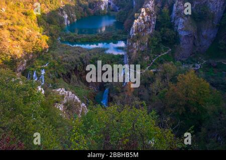 Lakes of Plitvice National park. Autumn season UNESCO site. Autumn. Croatia. Stock Photo