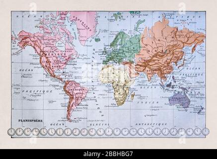 Old world map printed in the late 19th century. Stock Photo