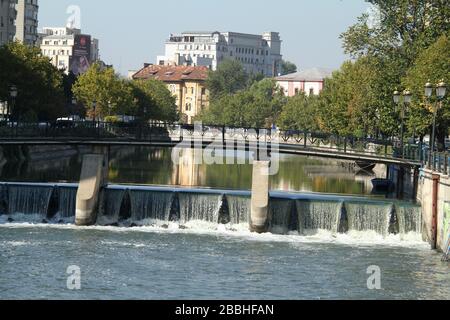 The Dambovita River crossing downtown Bucharest, Romania Stock Photo