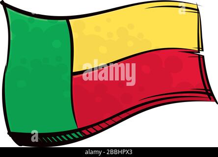 Painted Benin flag waving in wind Stock Vector