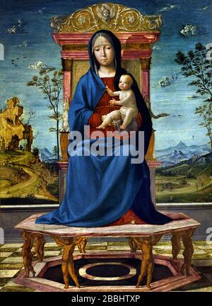 The Virgin and Child enthroned 1495 Lorenzo Costa Ferrara 1460 Mantua 1535  Italy Italian Stock Photo