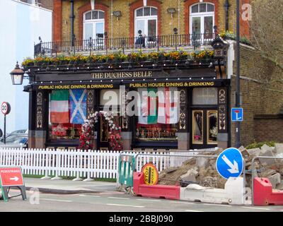 English pub at Nine Elms (The Duchess Belle), opposite the Battersea power station and dogs home, London, England, United Kingdom, Europe Stock Photo