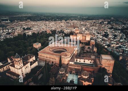 Alhambra aerial view with historical buildings in Granada, Spain. Stock Photo