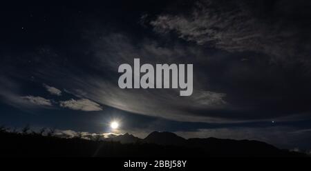 The full moon rises over Panama City, Wednesday, April 1, 2026. (AP ...