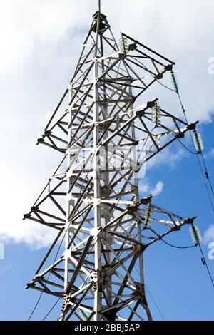 Electrical power station pylons stand against blue sky Stock Photo - Alamy
