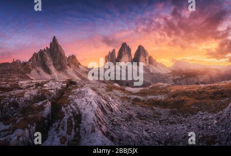 Mountains and beautiful sky with colorful clouds at sunset Stock Photo