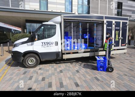 Tesco home delivery slots amidst the coronavirus lockdown, in London, UK Stock Photo