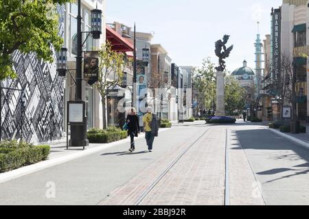 The Grove shopping center/mall in Los Angeles on March 22, 2020 during the Coronavirus lockdown. Stock Photo