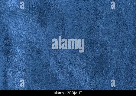 Texture of blue genuine crumpled leather with wrinkles, bright fashion background Stock Photo