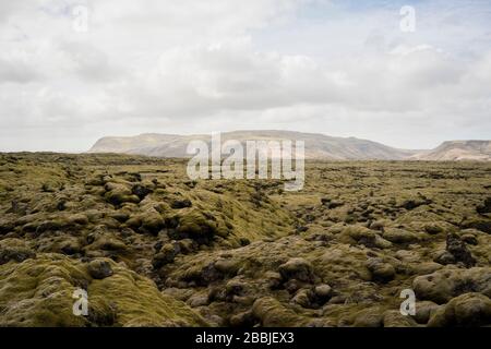 moss covered lava rocks in Eldrauhn, Iceland Stock Photo