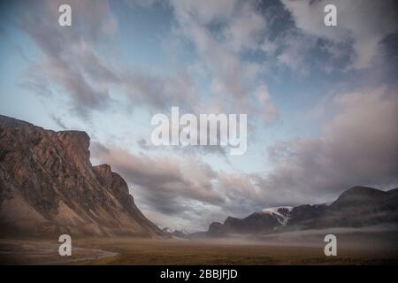 Midnight light in Akshayak Pass, Baffin Island, Canada. Stock Photo