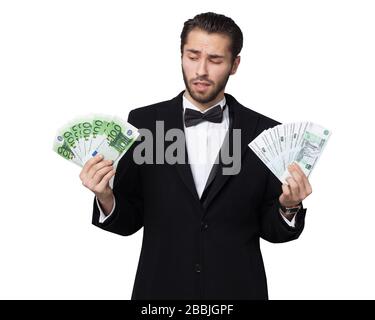 Shark of capitalism. Young male businessman enjoying euro money Stock Photo