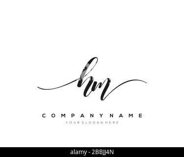 HM Initial Letter handwriting logo hand drawn template vector, logo for beauty, cosmetics, wedding, fashion and business Stock Vector