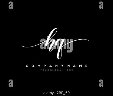 HQ Initial Letter handwriting logo hand drawn template vector, logo for beauty, cosmetics, wedding, fashion and business Stock Vector
