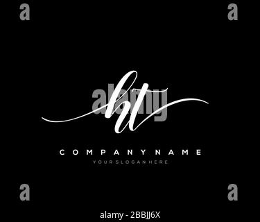 HT Initial Letter handwriting logo hand drawn template vector, logo for beauty, cosmetics, wedding, fashion and business Stock Vector