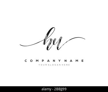 HU Initial Letter handwriting logo hand drawn template vector, logo for beauty, cosmetics, wedding, fashion and business Stock Vector