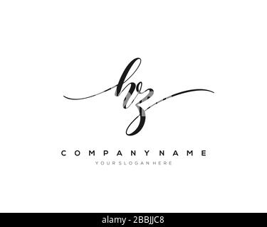 HZ Initial Letter handwriting logo hand drawn template vector, logo for beauty, cosmetics, wedding, fashion and business Stock Vector