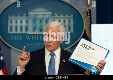 March 31, 2020 - Washington, DC, United States: United States Vice President Mike Pence participates in a news briefing by members of the Coronavirus Task Force at the White House.Credit: Chris Kleponis/Pool via CNP | usage worldwide Stock Photo