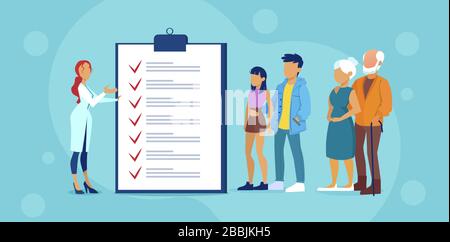 Vector of a female doctor advising senior and young people good health practices Stock Vector