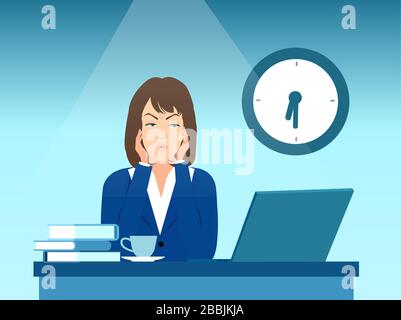 Vector of an overworked sad office female employee Stock Vector