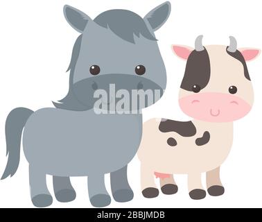 cute little donkey cow animals cartoon isolated design vector illustration Stock Vector