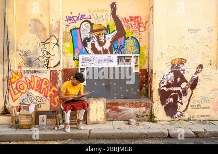 Street artist, Havana Vieja, , Cuba Stock Photo