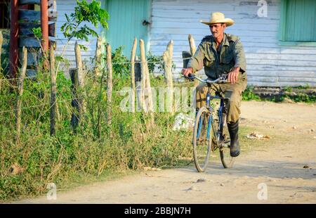 Farmer on bicycle, Vinales, Pinar del Rio Province, Cuba Stock Photo
