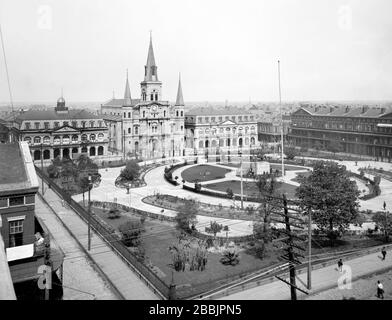 New Orleans, Louisiana: c. 1900 Jackson Square in New Orleans Stock