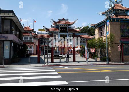 Los Angeles, CA/USA - March 25, 2020: Central Plaza in Chinatown is deserted during coronavirus quarantine Stock Photo