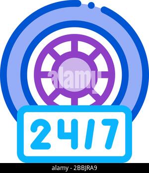 round-the-clock repair of wheels and tires icon vector outline illustration Stock Vector