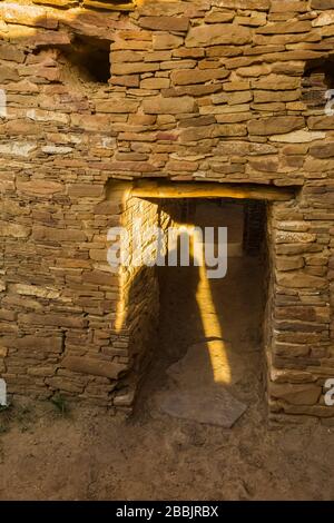 Shadow in Pueblo Bonito doorway in Chaco Culture National Historical Park, New Mexico, USA Stock Photo