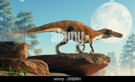 Baryonyx was a large carnivorous spinosaurid theropod dinosaur that lived in Cretaceous era Europe. It likely at fish and was semi-aquatic. Stock Photo