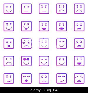 Square face gradient icons on white background, stock vector Stock Vector
