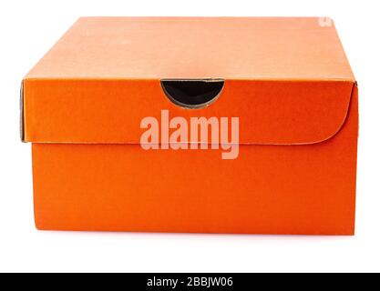 The  Red shoes box isolated on white background. Stock Photo