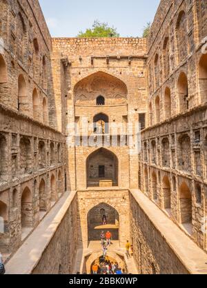 Agrasen ki Baoli is a 60-meter long and 15-meter wide historical step well on Hailey Road, near Connaught Place, Jantar Mantar in New Delhi, Stock Photo