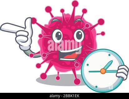 Picornaviridae mascot design concept smiling with clock Stock Vector