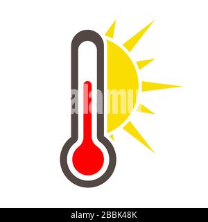 Icon of a thermometer with the sun.Warm weather. Simple flat vector stock illustration. Stock Vector