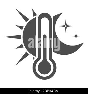 Thermometer icon with the sun and moon. Day and night temperature. Simple flat vector stock illustration. Stock Vector