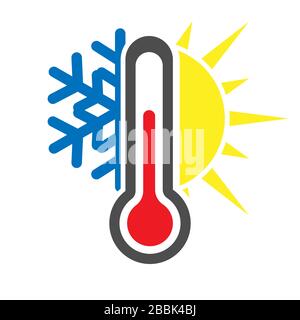 Thermometer icon with snowflake and sun. Cold or warm weather. Simple flat vector stock illustration. Stock Vector