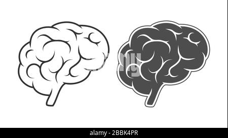 Set of vector icons, silhouette of the brain. An empty polygon isolated on a white background. Simple flat stock illustration. Stock Vector
