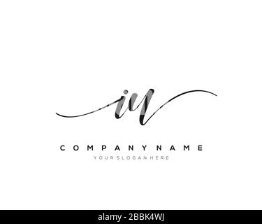IU Initial Letter handwriting logo hand drawn template vector, logo for beauty, cosmetics, wedding, fashion and business Stock Vector