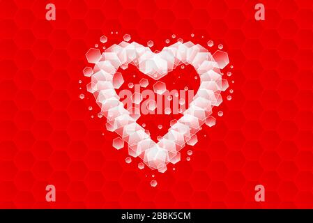 Abstract digital bright Heart with red hexagon background. Beautiful Seamless vector pixel love heart pattern. Creative and stylish design for banner Stock Vector