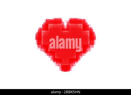 Bright Red Heart on white background. Beautiful Seamless vector pixel love hearts pattern. Creative and stylish design for banner and wallpaper Stock Vector