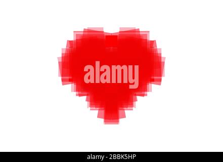 Bright Red Heart on white background. Beautiful Seamless vector pixel love hearts pattern. Creative and stylish design for banner and wallpaper Stock Vector