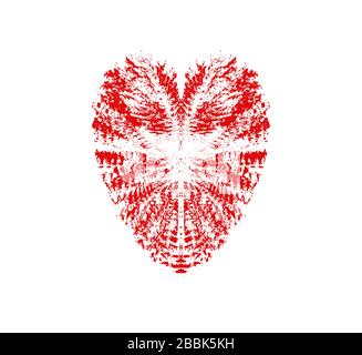 Abstract liquid heart on white background. Splashes and scratches in red love sign heart shape Stock Vector