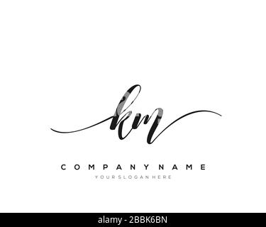 KM Initial Letter handwriting logo hand drawn template vector, logo for beauty, cosmetics, wedding, fashion and business Stock Vector