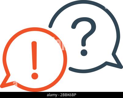Two linear chat speech message bubbles with question and exclamation marks. FAQ or Forum icon. Communication concept. Stock vector illustration Stock Vector